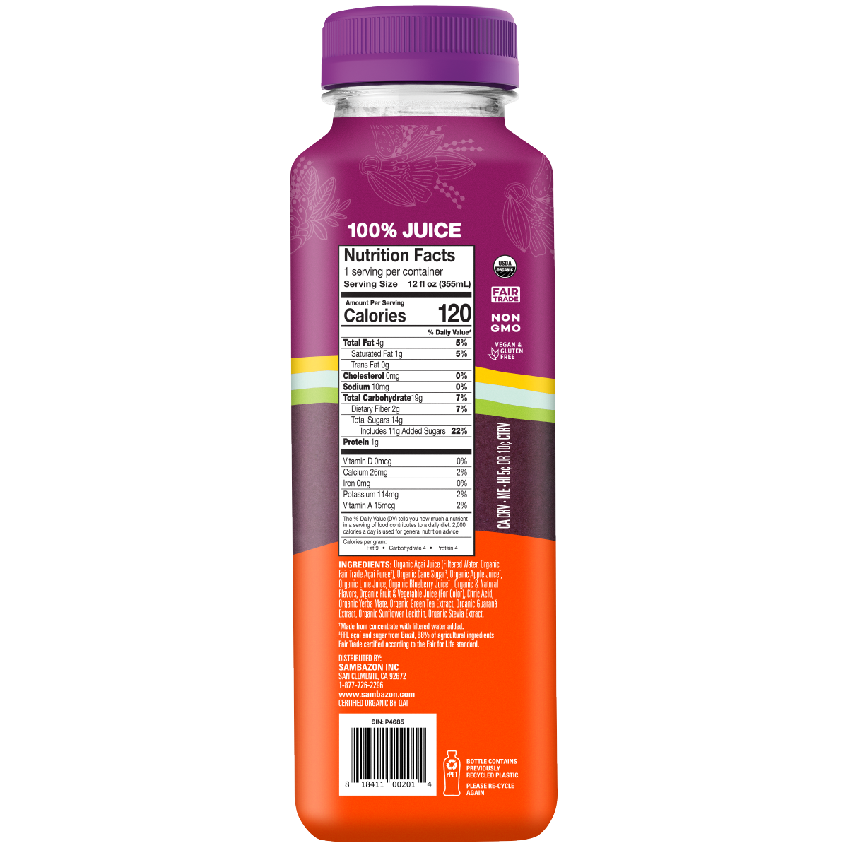 slide 4 of 4, SAMBAZON Organic Energy Superfruit Blend Acai Blueberry Juice, 12 oz, 12 oz