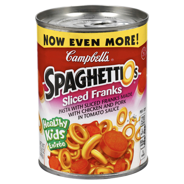 slide 1 of 2, Campbell's SpaghettiOs with Sliced Franks, 14 oz