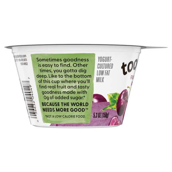 slide 3 of 29, Too Good & Co. Black Cherry Yogurt-Cultured Low Fat Milk Product, Fruit On The Bottom, 5.3 OZ Cup, 5.3 oz