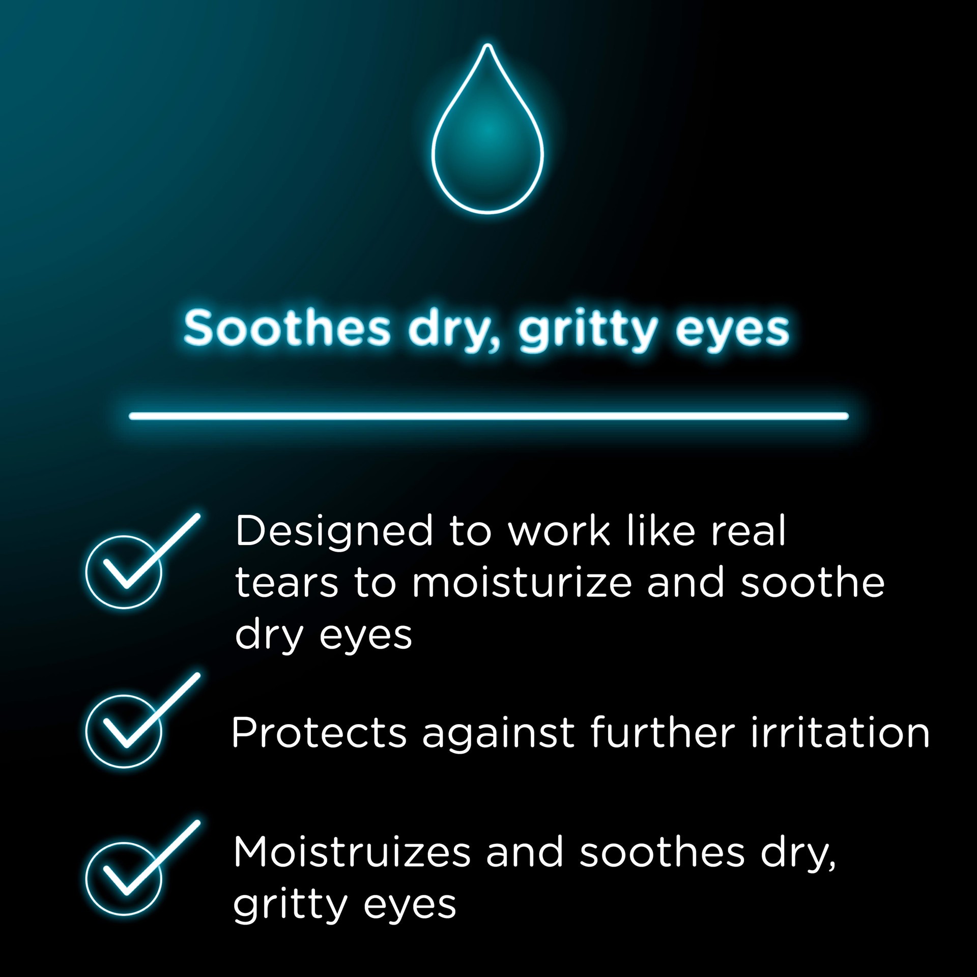 slide 7 of 9, Visine Dry Eye Relief Lubricant Eye Drops to Moisturize and Soothe Irritated, Gritty and Dry Eyes, Designed to Work like Real Tears, Polyethylene Glycol 400, Twin Pack, 2 x 0.5 fl. oz, 1 fl oz