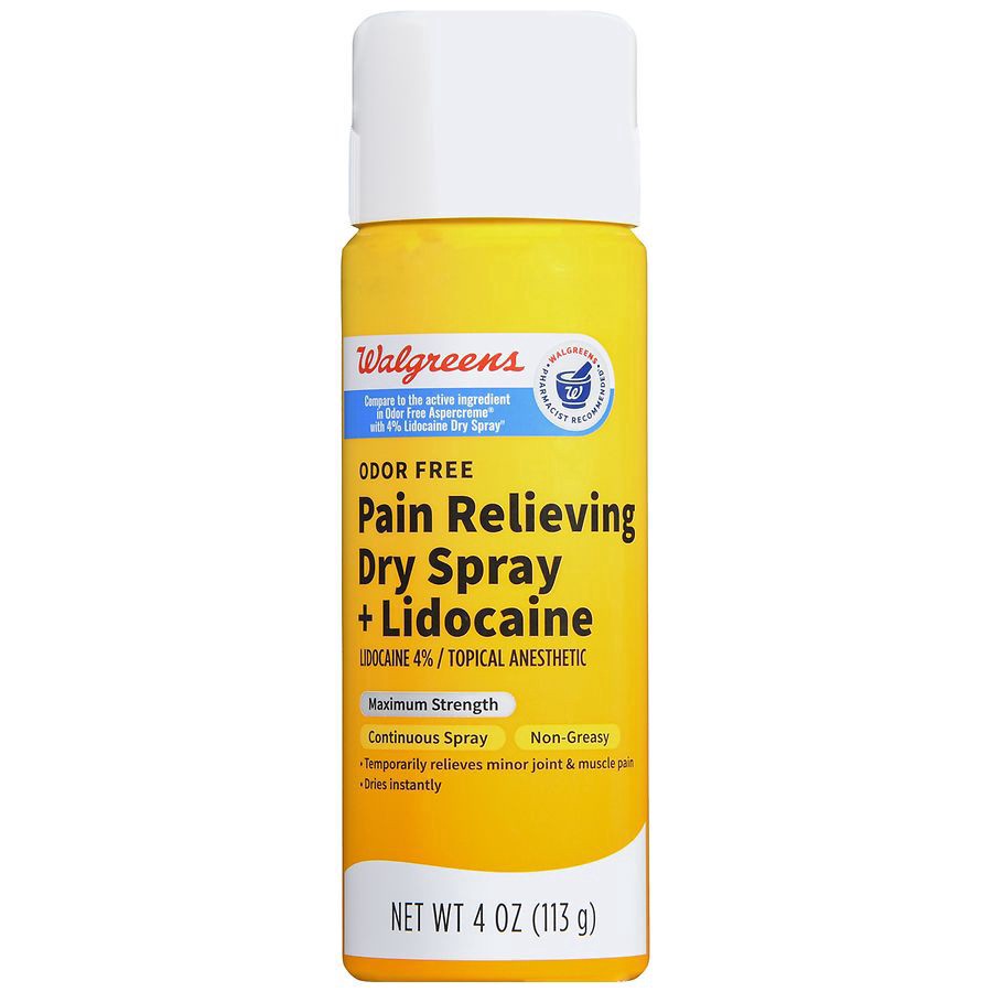 slide 2 of 5, Walgreens Pain Relieving Dry Spray + Lidocaine, 4 oz
