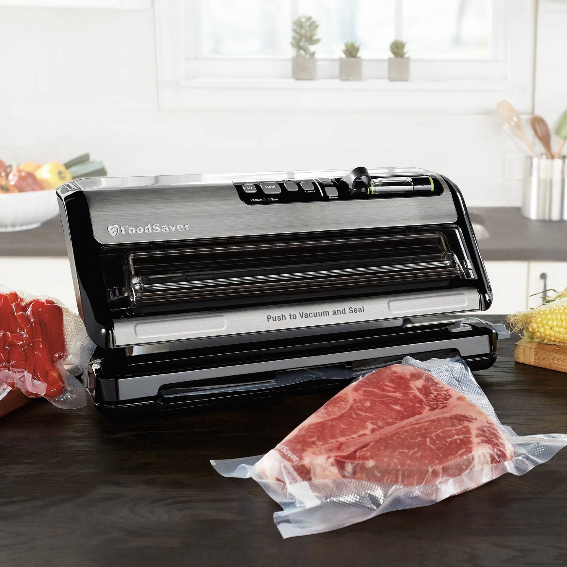 slide 5 of 15, FoodSaver Vacuum Sealer with Express Bag Maker, Built-In Handheld Sealer, and Bags and Roll Starter Kit - Black - FM5200, 1 ct