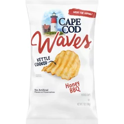 Cape Cod Waves Potato Chips, Wavy Cut Honey BBQ Kettle Chips, 7 oz
