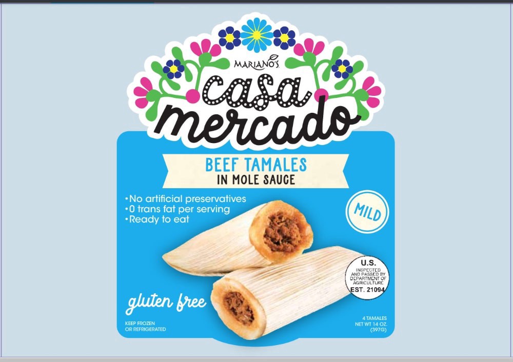 slide 1 of 1, Mariano's Casa Mercado Mild Beef Tamales In Mole Sauce, 4 ct; 14 oz