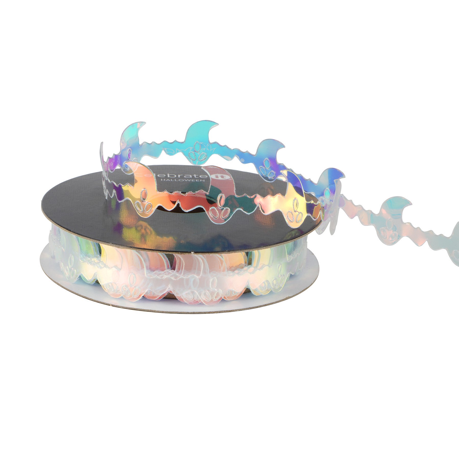 slide 3 of 3, 5/8" X 4yd. White Iridescent Ghost Ribbon By Celebrate It Halloween, 5/8 in x 4 yd