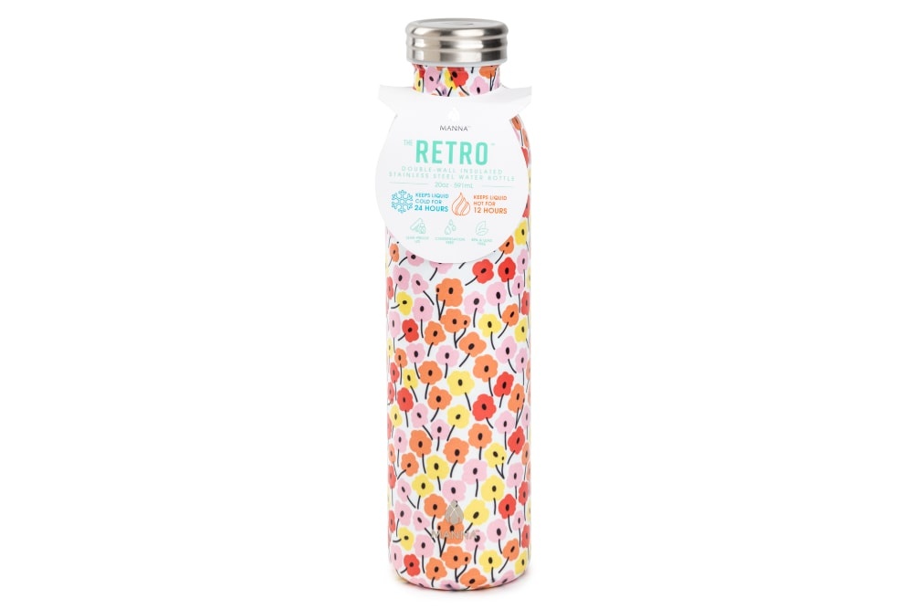 slide 1 of 1, Manna Retro Water Bottle - Pink Floral, 20 oz