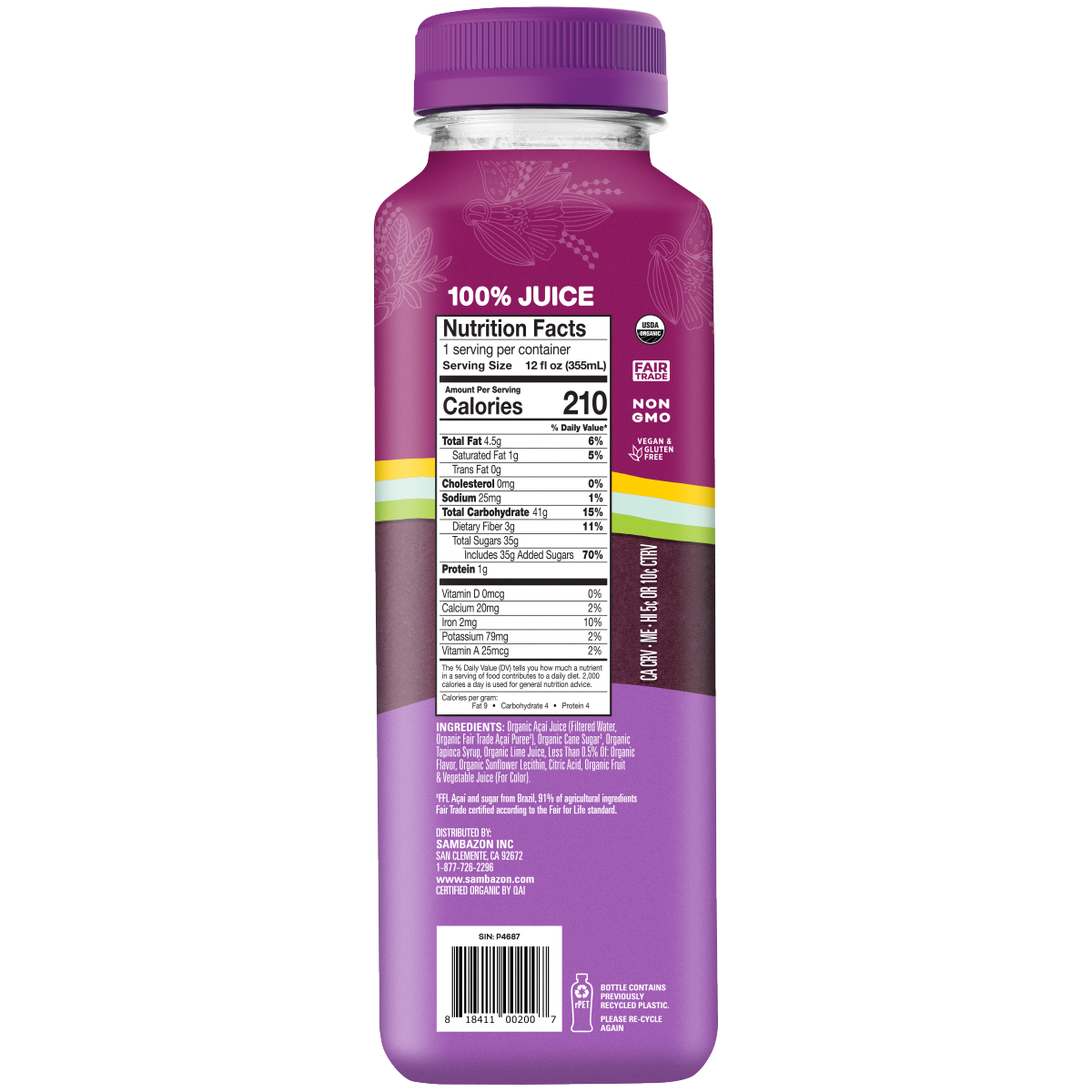 slide 2 of 4, SAMBAZON Beverage, Organic Original Acai Superfruit Juice, 12 oz, 12 oz