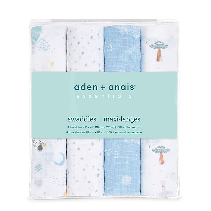 slide 2 of 3, aden + anais essentials Explorers Swaddle Blankets - Blue, 4 ct