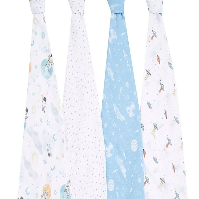 slide 3 of 3, aden + anais essentials Explorers Swaddle Blankets - Blue, 4 ct