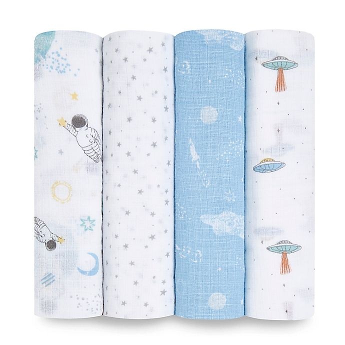 slide 1 of 3, aden + anais essentials Explorers Swaddle Blankets - Blue, 4 ct