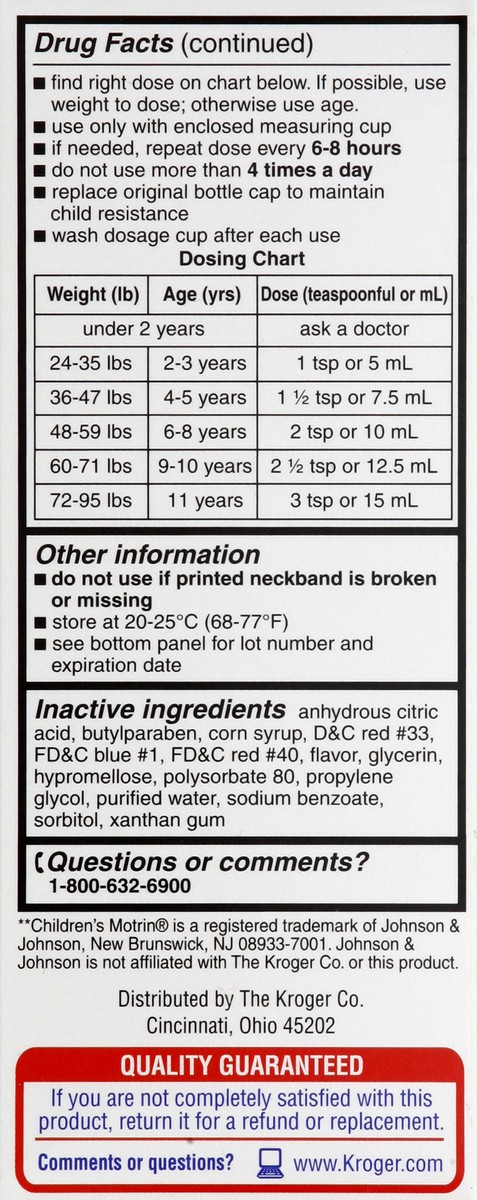 slide 4 of 5, Kroger Childrens' Berry Flavor Ibuprofen Oral Suspension, 4 fl oz