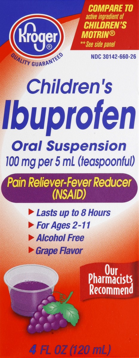 slide 1 of 5, Kroger Childrens' Berry Flavor Ibuprofen Oral Suspension, 4 fl oz