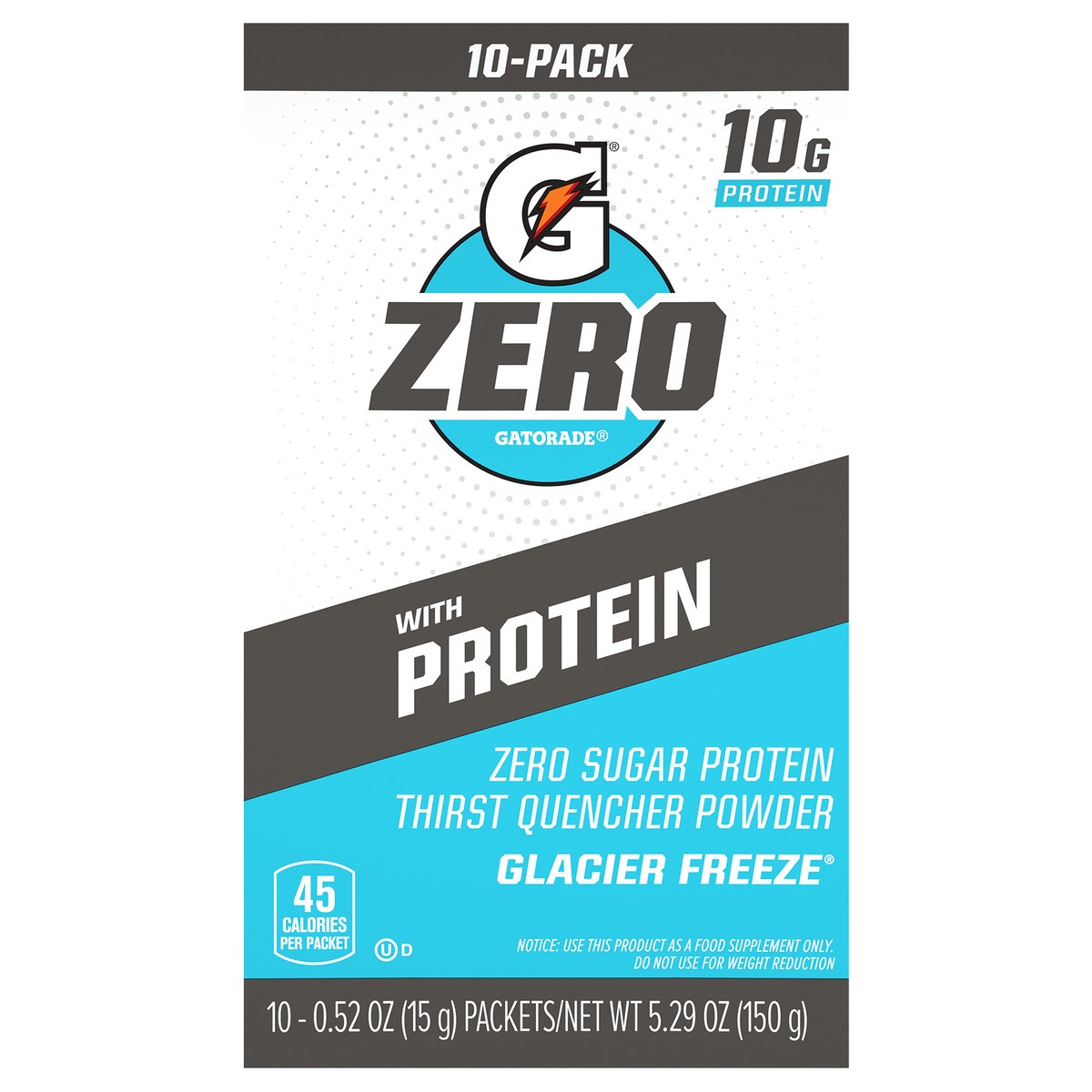 slide 5 of 11, Gatorade Zero Zero Sugar Protein Thirst Quencher Powder Glacier Freeze 0.52 Oz 10 Count, 10 ct