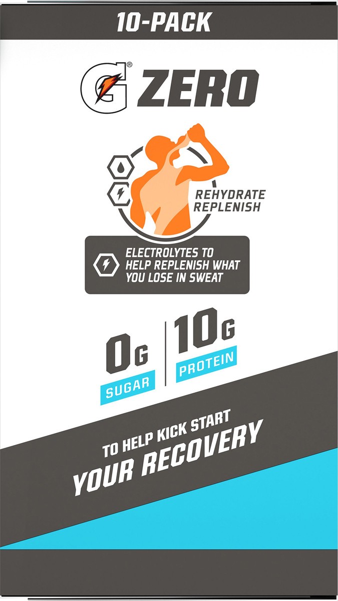 slide 7 of 11, Gatorade Zero Zero Sugar Protein Thirst Quencher Powder Glacier Freeze 0.52 Oz 10 Count, 10 ct