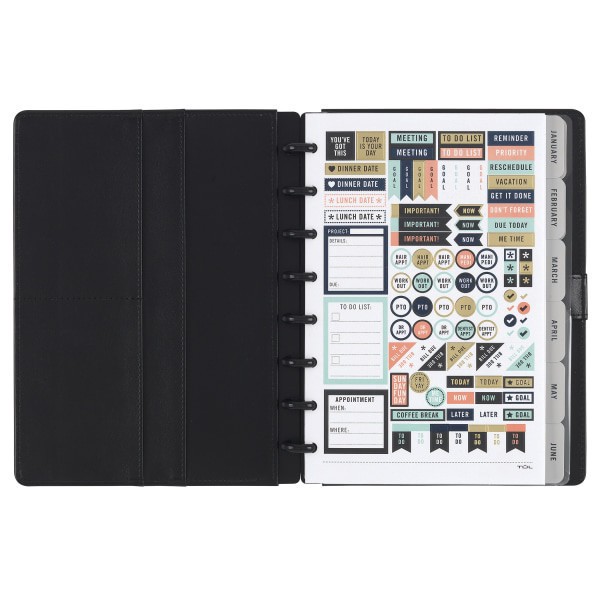 slide 2 of 4, TUL® Discbound Monthly Planner Starter Set, Undated, Junior Size, Leather Cover, Black, 1 ct