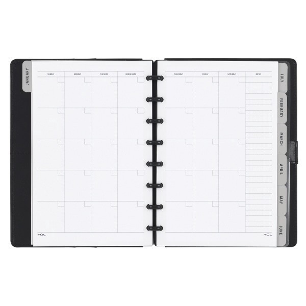 slide 4 of 4, TUL® Discbound Monthly Planner Starter Set, Undated, Junior Size, Leather Cover, Black, 1 ct