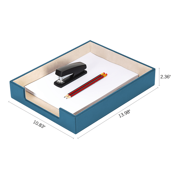 slide 3 of 4, Realspace® Azura Vegan Leather Paper Tray, 2-3/8""H x 14""W x 10-7/8""D, Blue, 1 ct