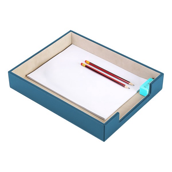 slide 4 of 4, Realspace® Azura Vegan Leather Paper Tray, 2-3/8""H x 14""W x 10-7/8""D, Blue, 1 ct