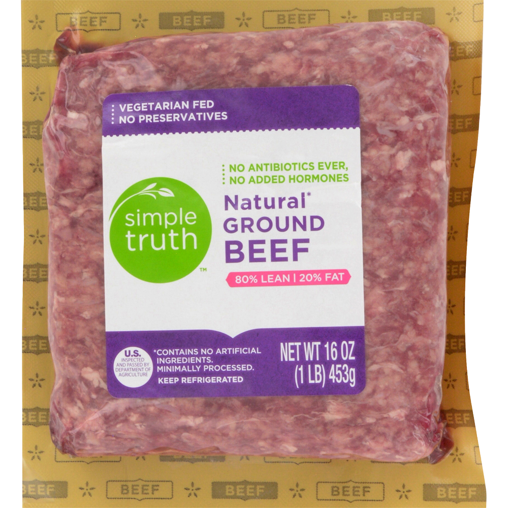 slide 1 of 5, Simple Truth Natural Ground Beef 80% Lean, 1 lb