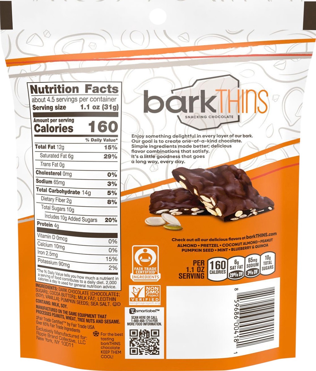 slide 2 of 3, barkTHINS Dark Chocolate Pumpkin Seed with Sea Salt Snacking Chocolate, Non-GMO, 4.7 oz, Bag, 4.7 oz