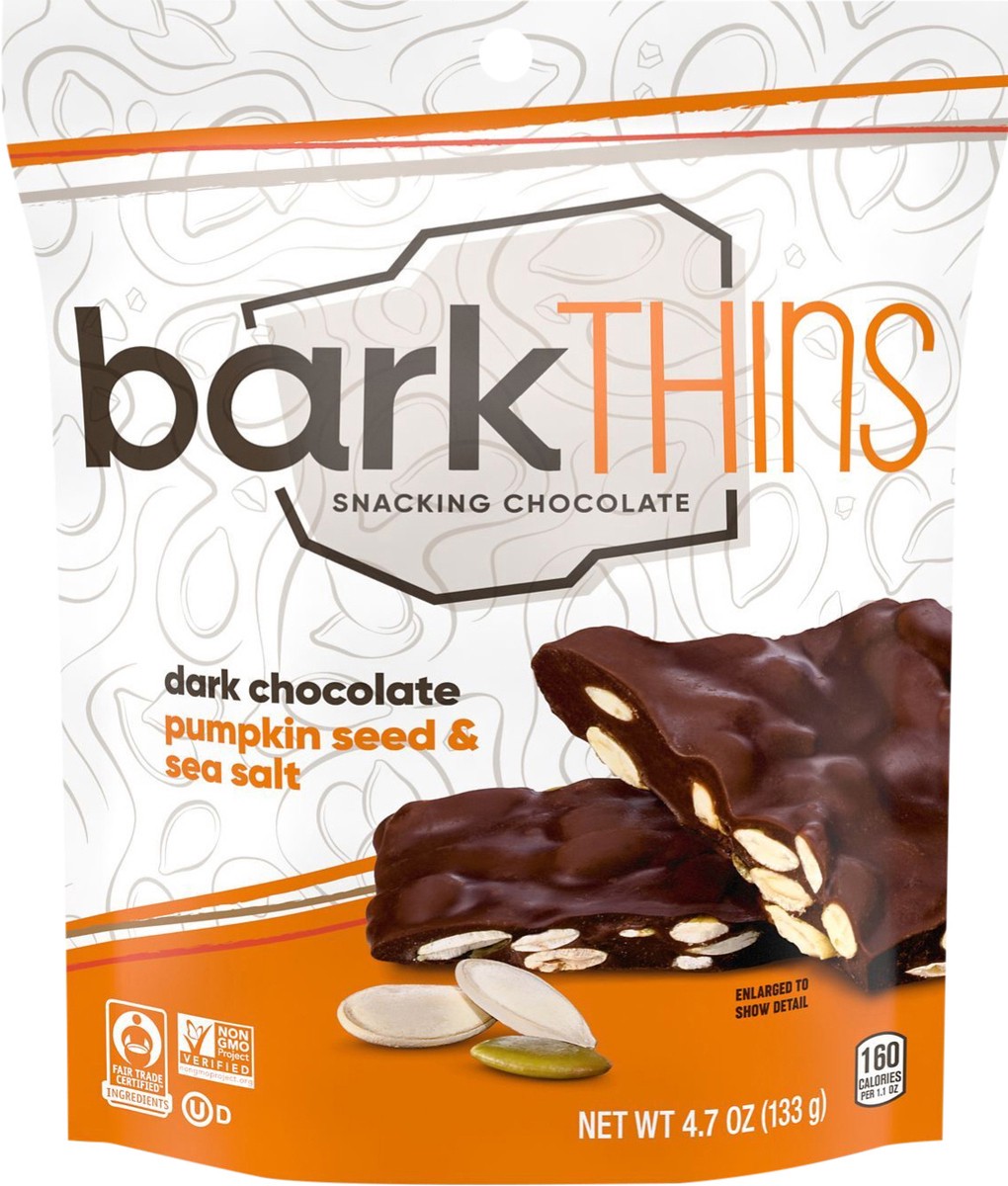 slide 3 of 3, barkTHINS Dark Chocolate Pumpkin Seed with Sea Salt Snacking Chocolate, Non-GMO, 4.7 oz, Bag, 4.7 oz