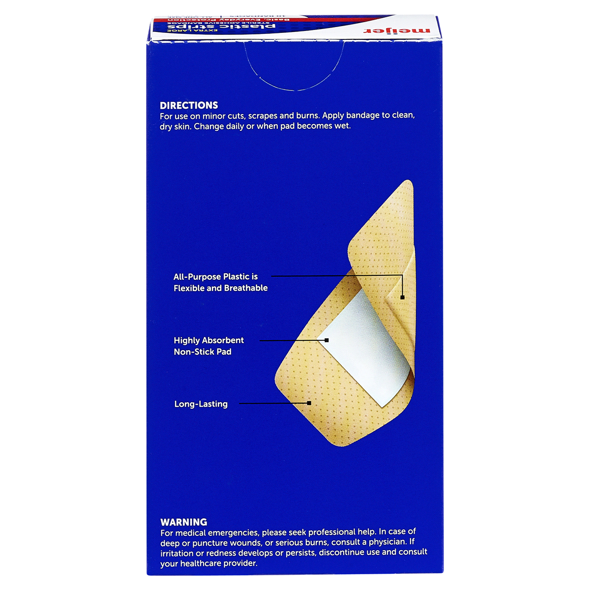 slide 9 of 9, Meijer Plastic Strips Adhesive Bandages 2"x4", Extra Large, 10 ct
