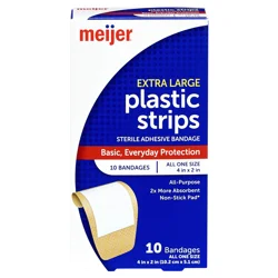 Meijer Plastic Strips Adhesive Bandages 2"x4", Extra Large, 10 Ct