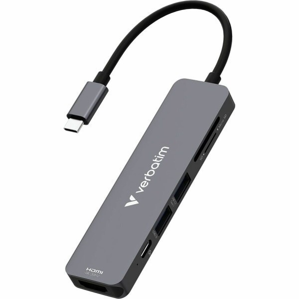 slide 5 of 8, Verbatim 6-Port USB-C Essentials Multiport Hub, Gray, 1 ct