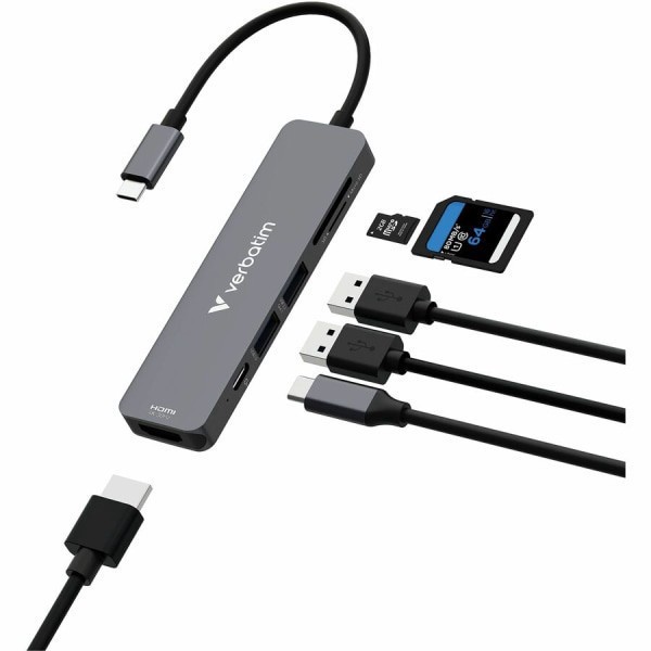 slide 7 of 8, Verbatim 6-Port USB-C Essentials Multiport Hub, Gray, 1 ct