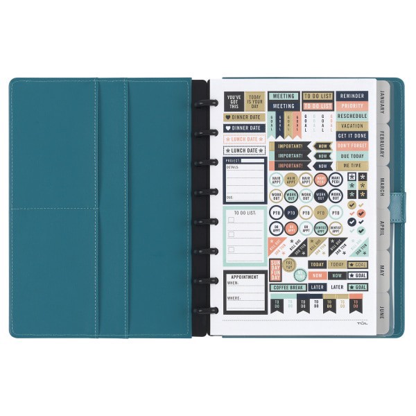 slide 4 of 4, TUL® Discbound Monthly Planner Starter Set, Undated, Junior Size, Leather Cover, Teal, 1 ct