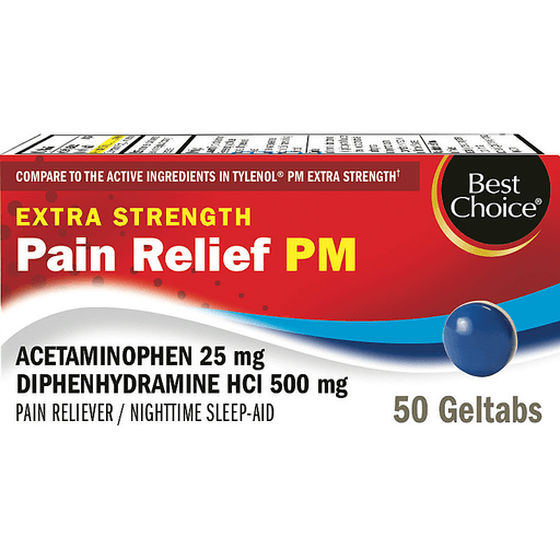 slide 1 of 1, Best Choice Extra Strength Pain Relief PM Geltabs, 50 ct