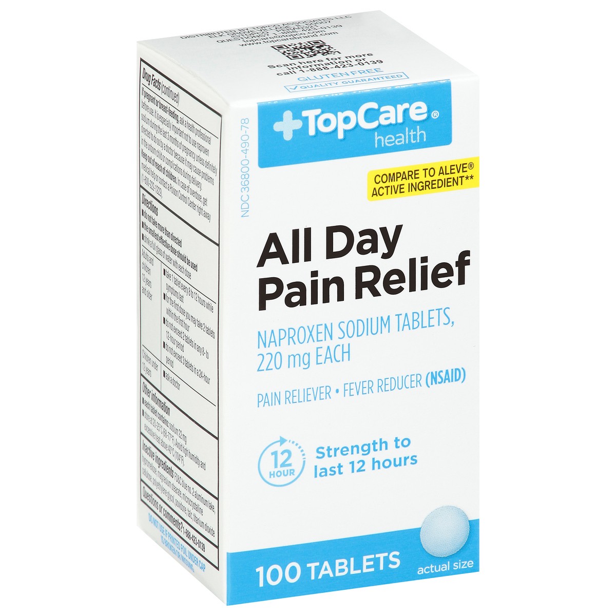 slide 3 of 9, TopCare Top Care Pain Relief All Day Non Prescription Strength 220Mg Tablets, 100 ct