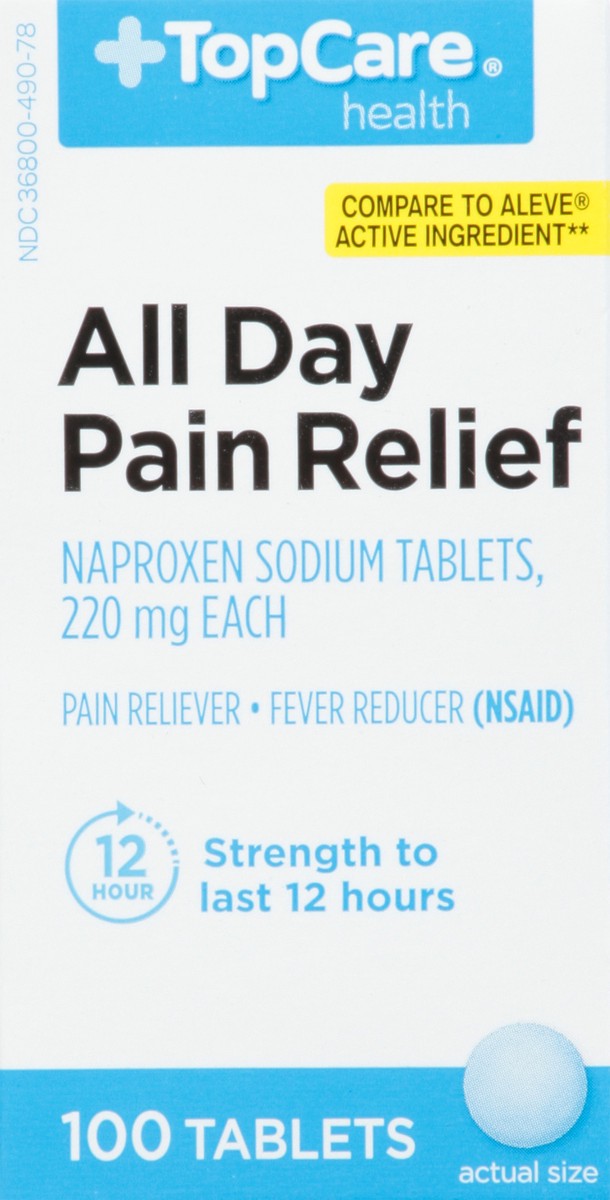 slide 7 of 9, TopCare Top Care Pain Relief All Day Non Prescription Strength 220Mg Tablets, 100 ct