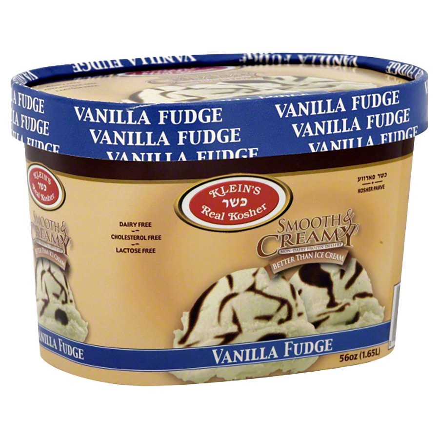 slide 1 of 1, Klein's Real Kosher Smooth & Creamy Vanilla Fudge Ice Cream, 56 oz