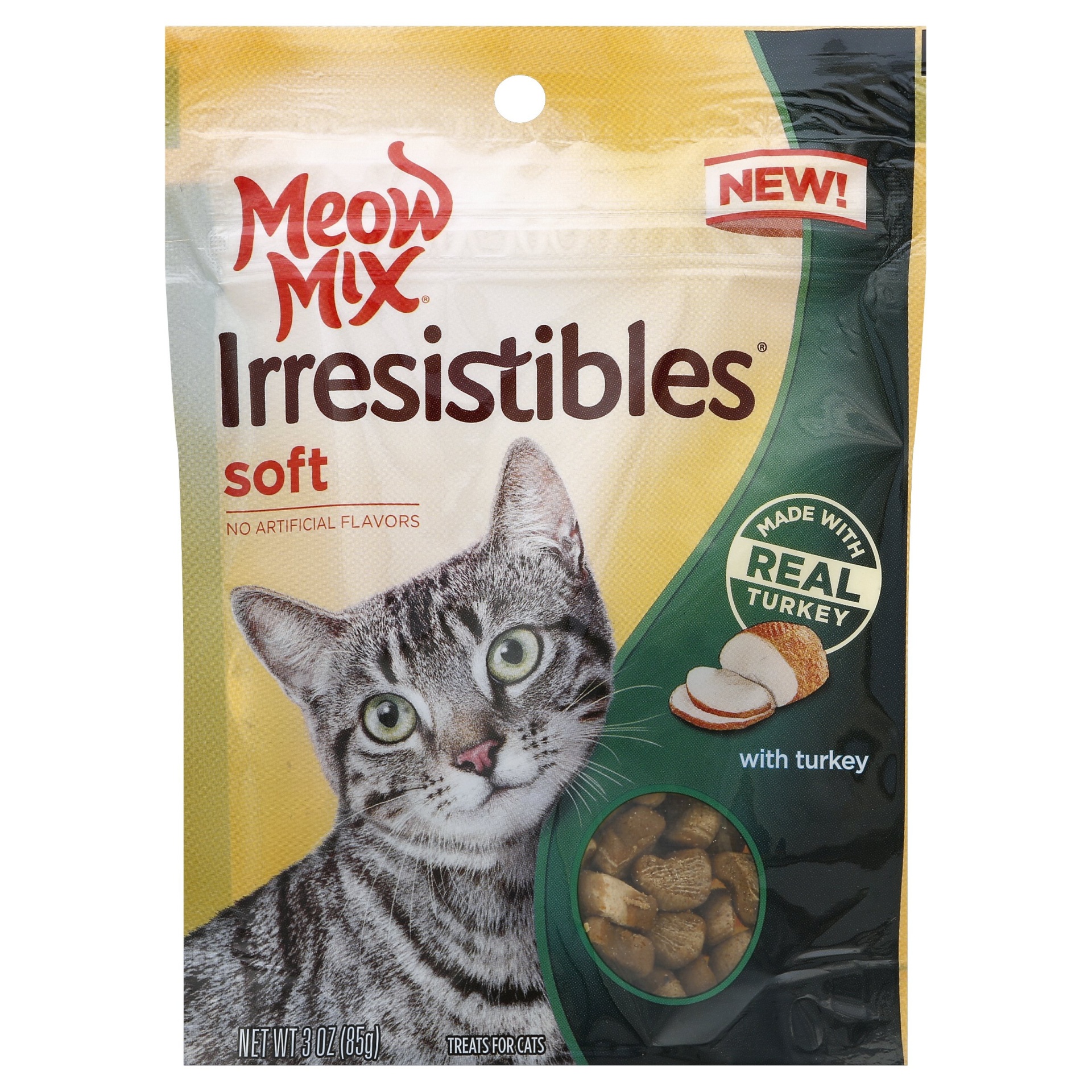 slide 1 of 1, Meow Mix Irresistibles Soft Turkey Cat Treats, 3 oz