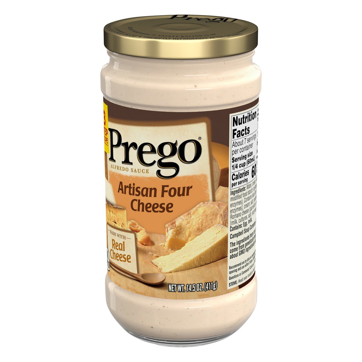 slide 7 of 10, Prego Artisan Four Cheese Alfredo Pasta Sauce, 14.5 oz Jar, 14.5 oz