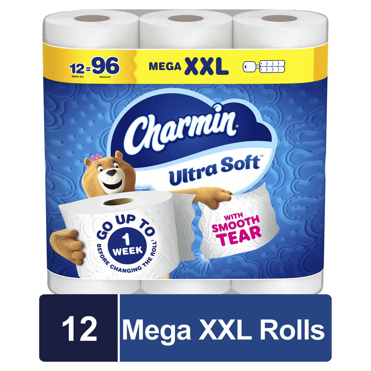 slide 1 of 10, Charmin Ultra Soft Mega XXL Roll 2-Ply Toilet Paper, 12 ct