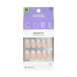 Kiss Core Magnetic Press On Nails Almond, Patchouli, Silver, Medium Length, 32 Count