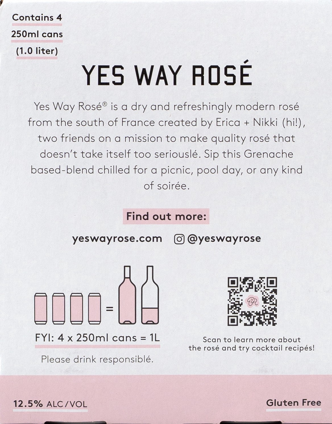 slide 3 of 3, Yes Way Rose Rose Wine 4 - 250 ml Cans, 4 ct