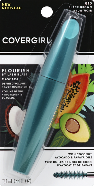 slide 1 of 1, Covergirl Mascara, Flourish By Lash Blast, 810 Black Brown, 0.44 oz