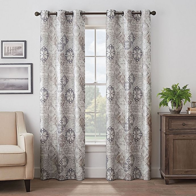 slide 1 of 8, Eclipse Martina Medallion Grommet 100% Blackout Window Curtain Panel - Taupe, 63 in