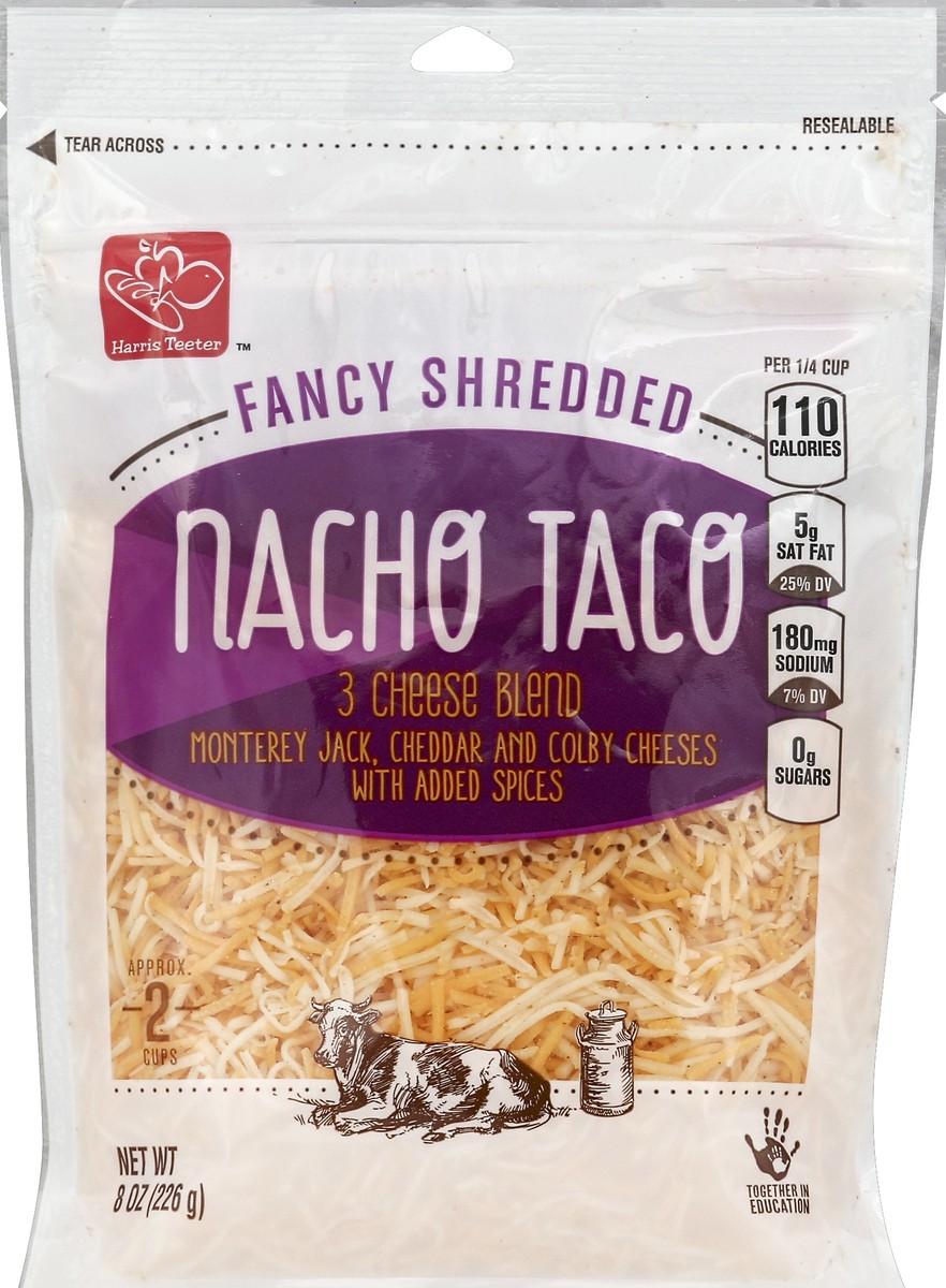 slide 2 of 3, Harris Teeter Fancy Shredded Nacho Taco Cheese, 8 oz