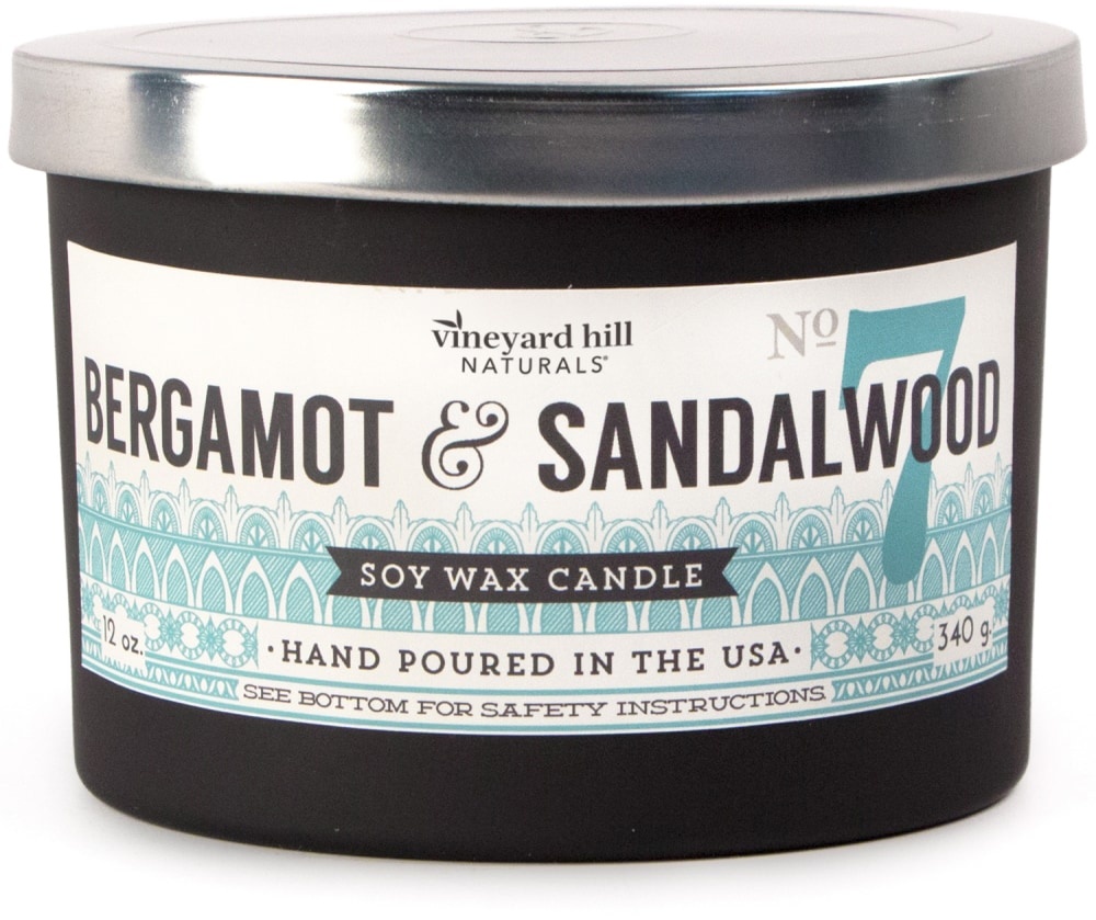 slide 1 of 1, Vineyard Hill Naturals 3-Wick Bergamot And Sandalwood Soy Jar Candle Black, 12 oz