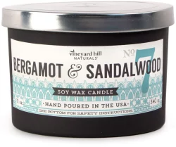 Vineyard Hill Naturals 3-Wick Bergamot and Sandalwood Soy Jar Candle - Black