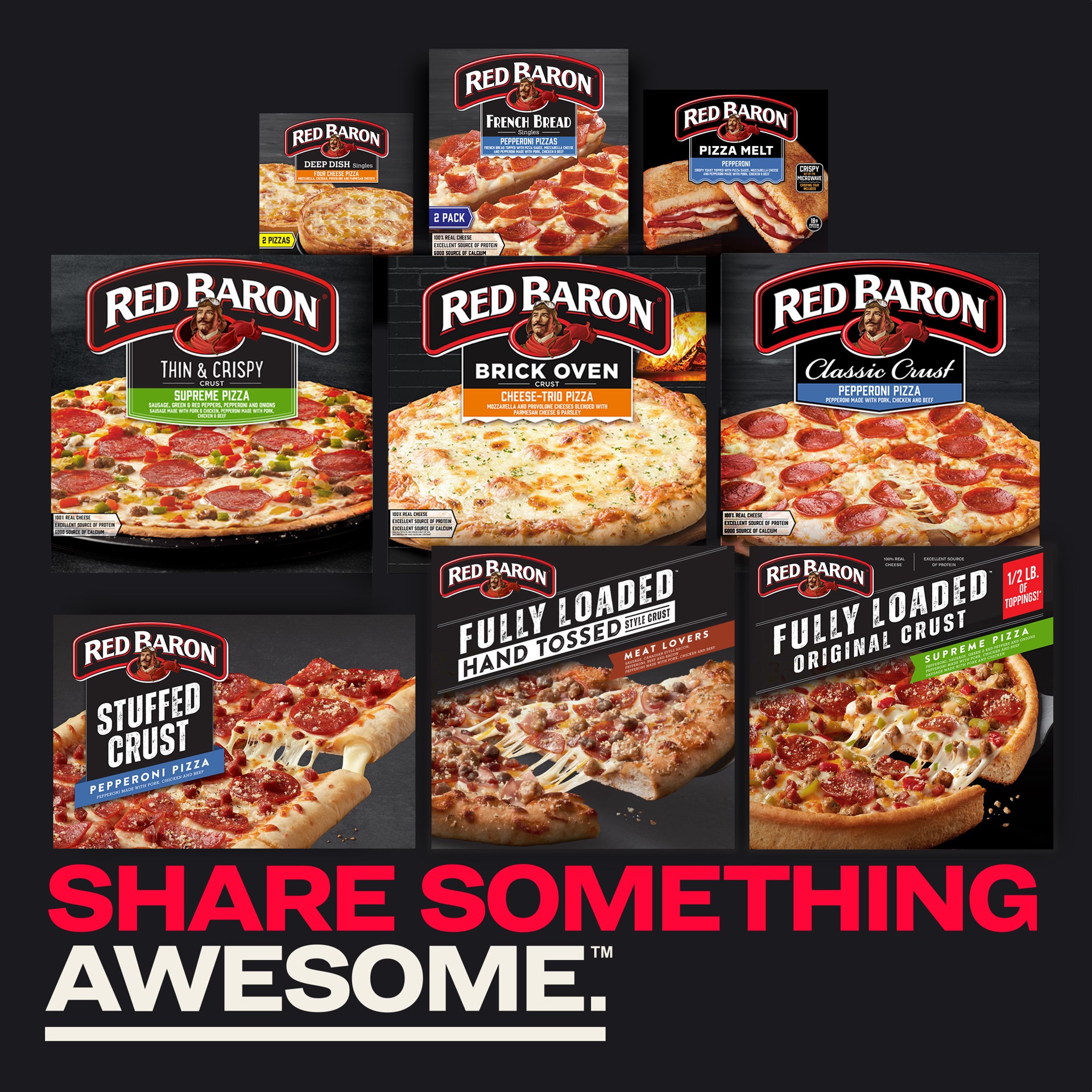 slide 2 of 5, Red Baron Deep Dish Singles Four Cheese/Pepperoni Pizza 12 Each, 12 ct