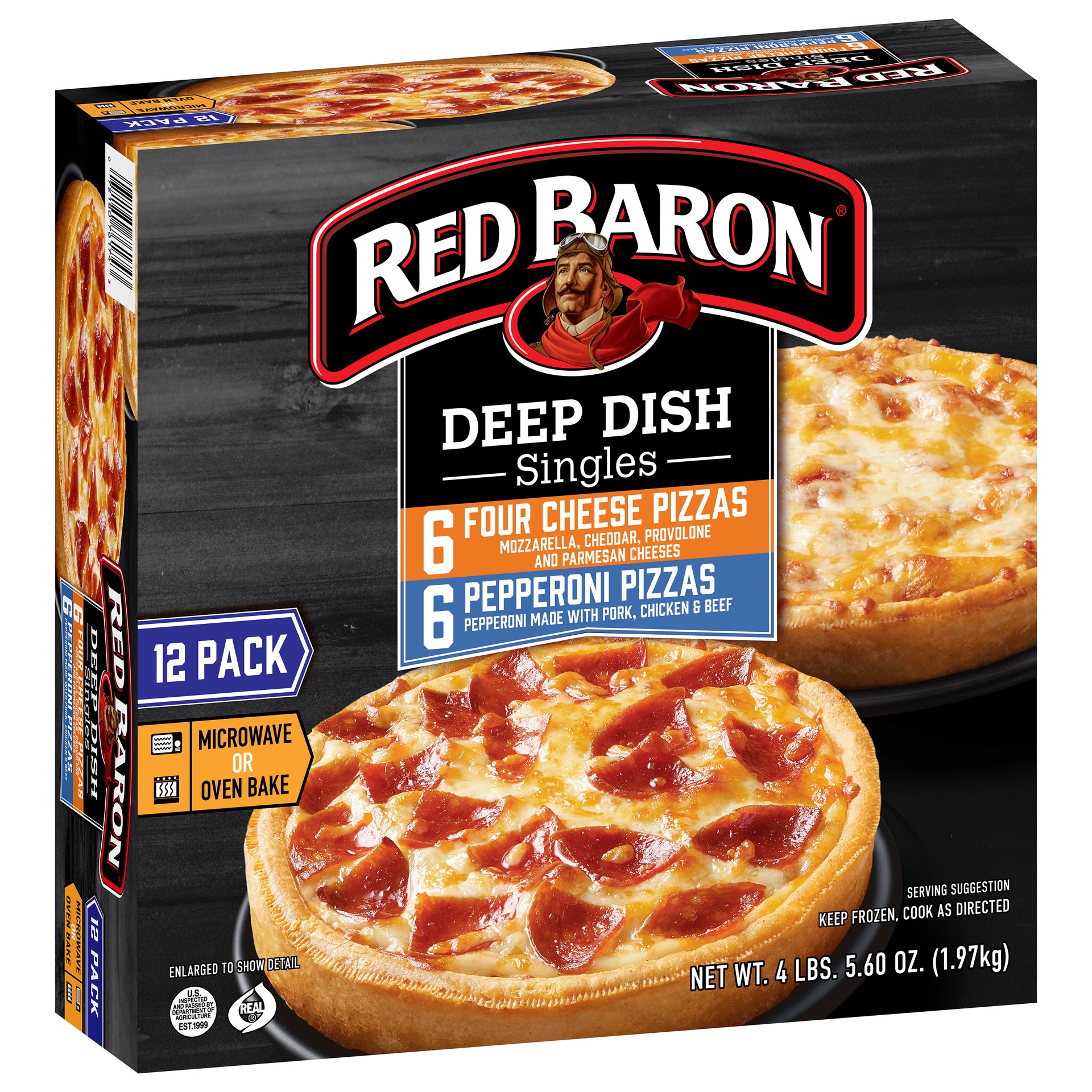 slide 4 of 5, Red Baron Deep Dish Singles Four Cheese/Pepperoni Pizza 12 Each, 12 ct