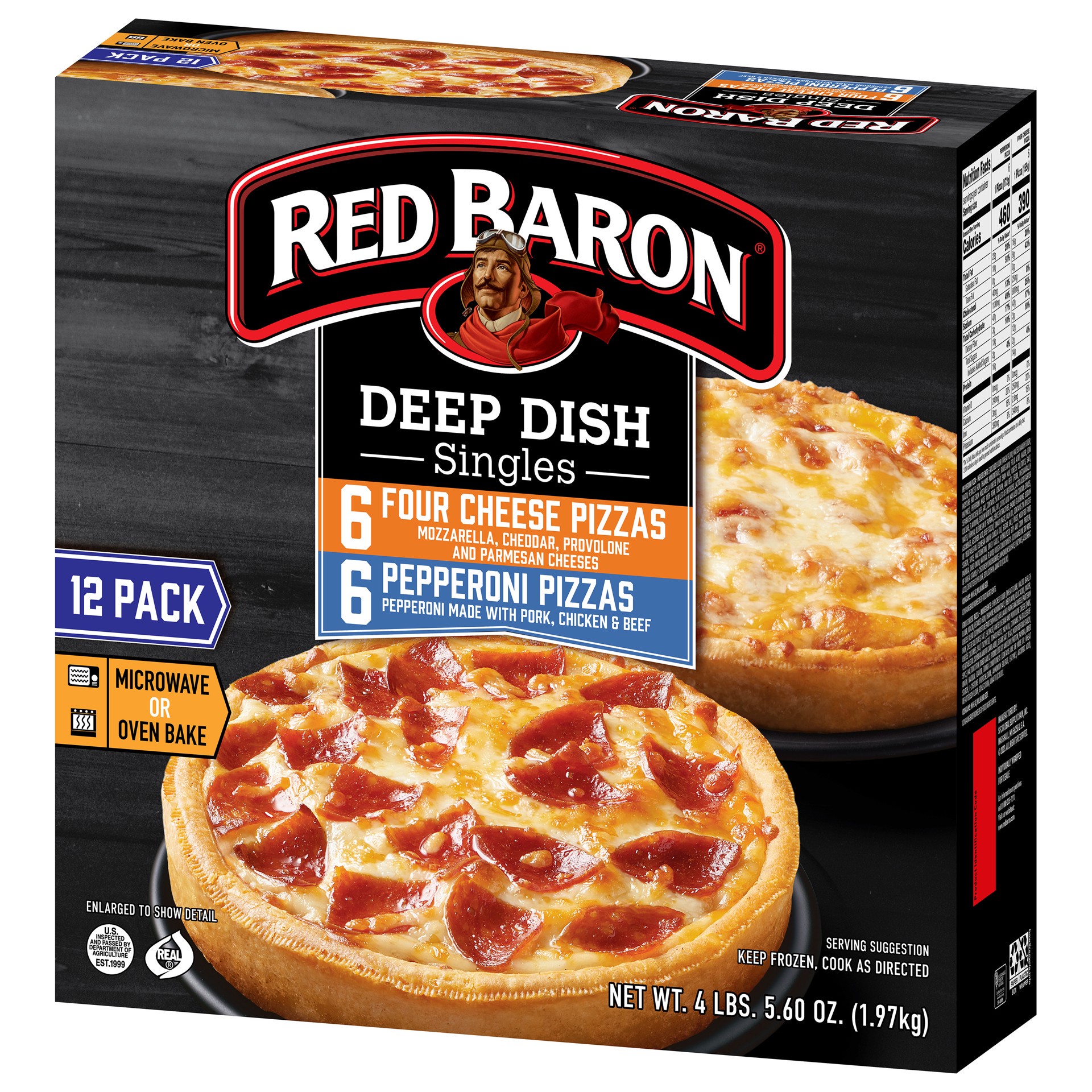 slide 5 of 5, Red Baron Deep Dish Singles Four Cheese/Pepperoni Pizza 12 Each, 12 ct