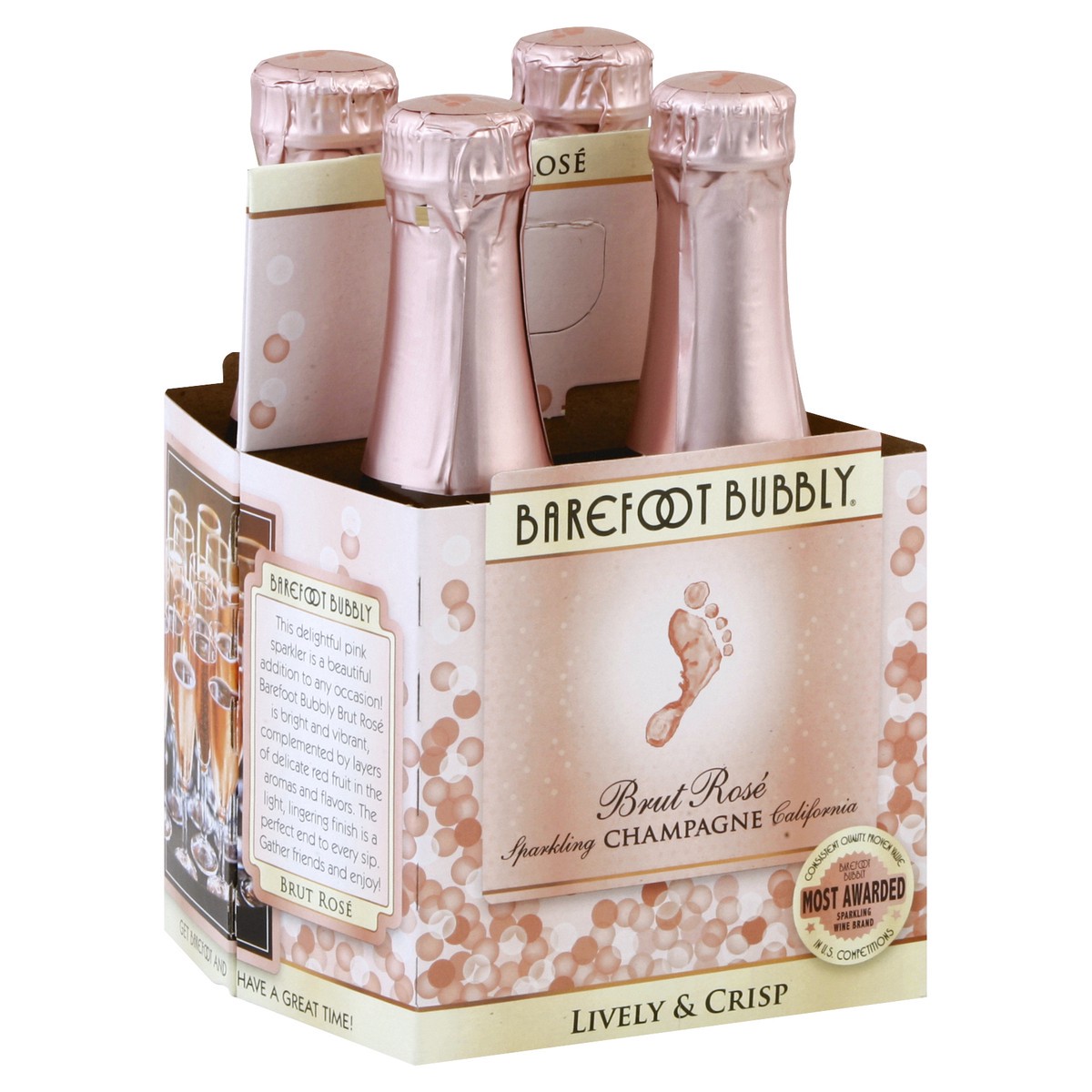 slide 5 of 5, Barefoot Bubbly Brut Rose, 4 ct; 187 ml