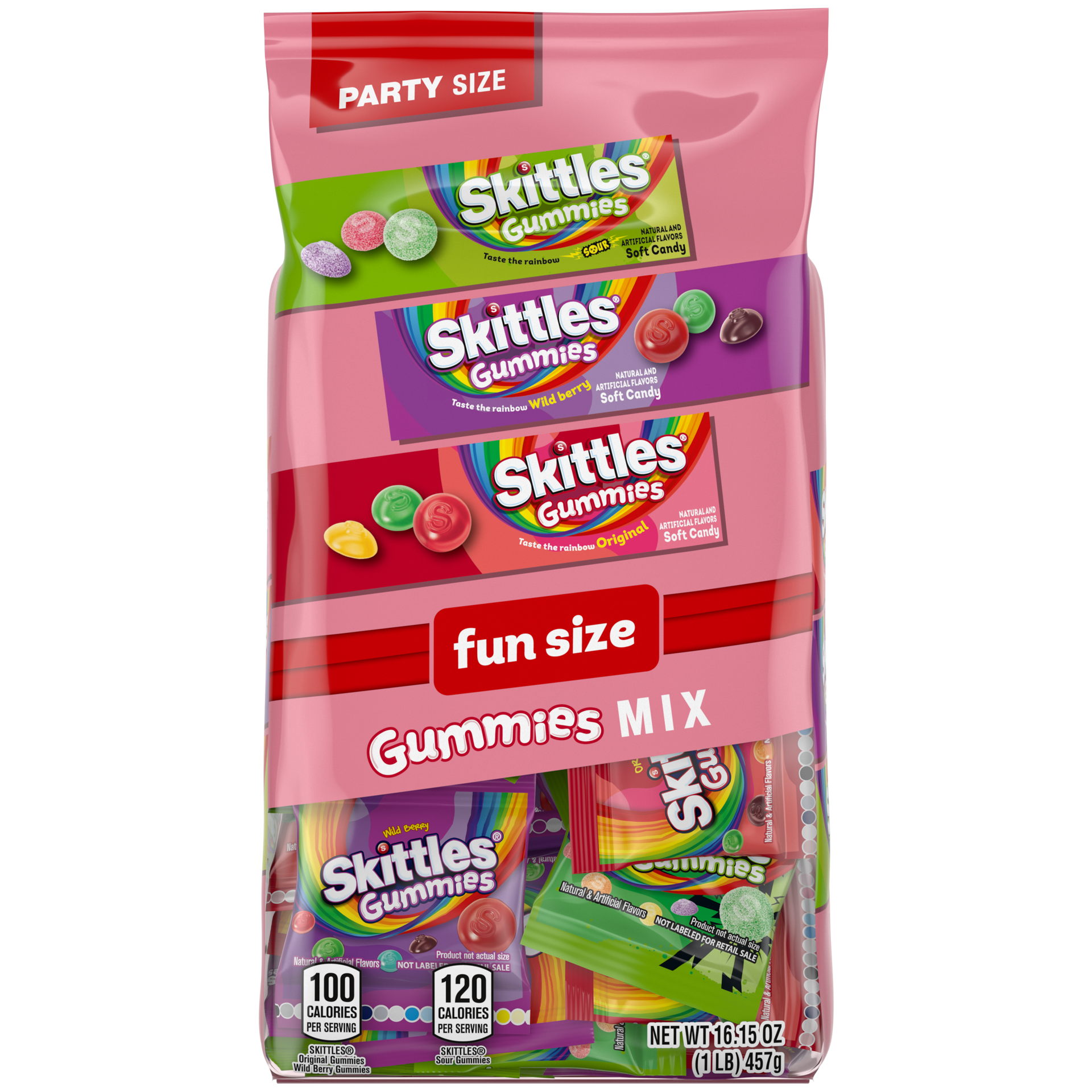 slide 1 of 8, Skittles Gummies Fun Size Variety Assortment, Party Size, 16.15 Oz Bulk Bag, 16.15 oz