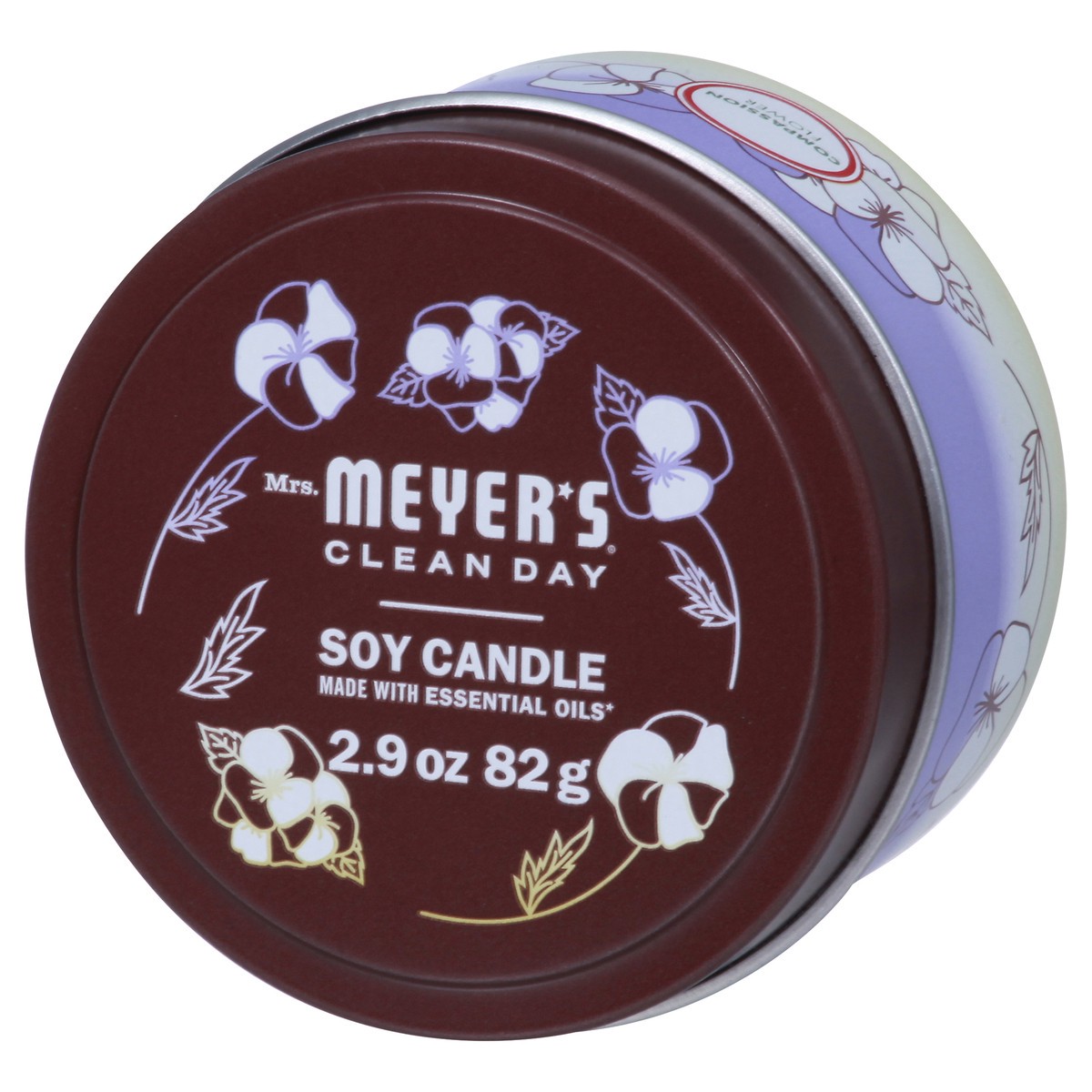 slide 2 of 9, Mrs. Meyer's Mrs. Meyer''s Clean Day Scented Soy Candle, Tin Candle, Compassion Flower Scent, 2.9 Ounce, 2.90 oz